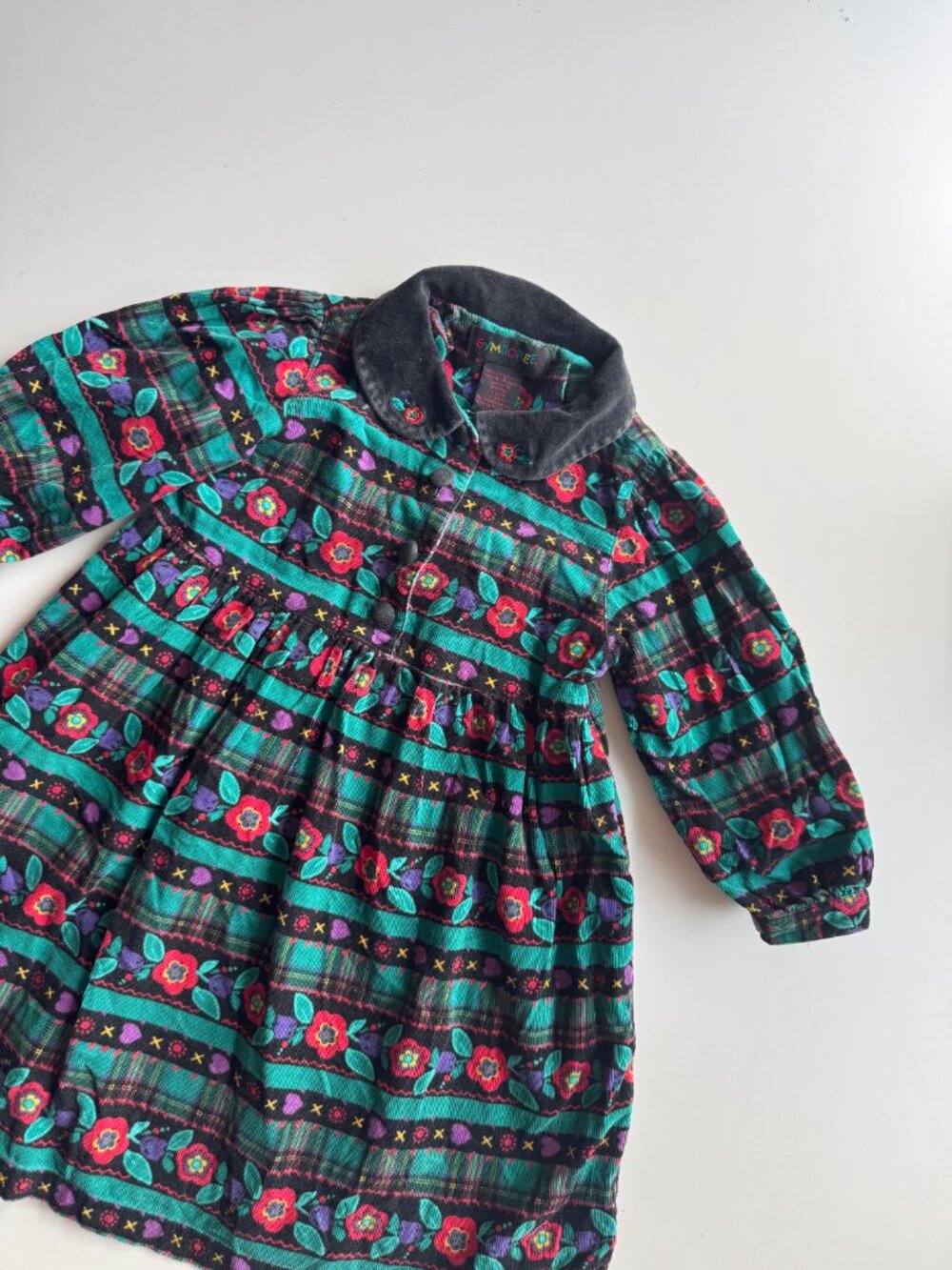 Vintage Girls' GYMBOREE Black Floral Cotton Corduroy Dress, Size S (5-6) - Picture 5 of 12
